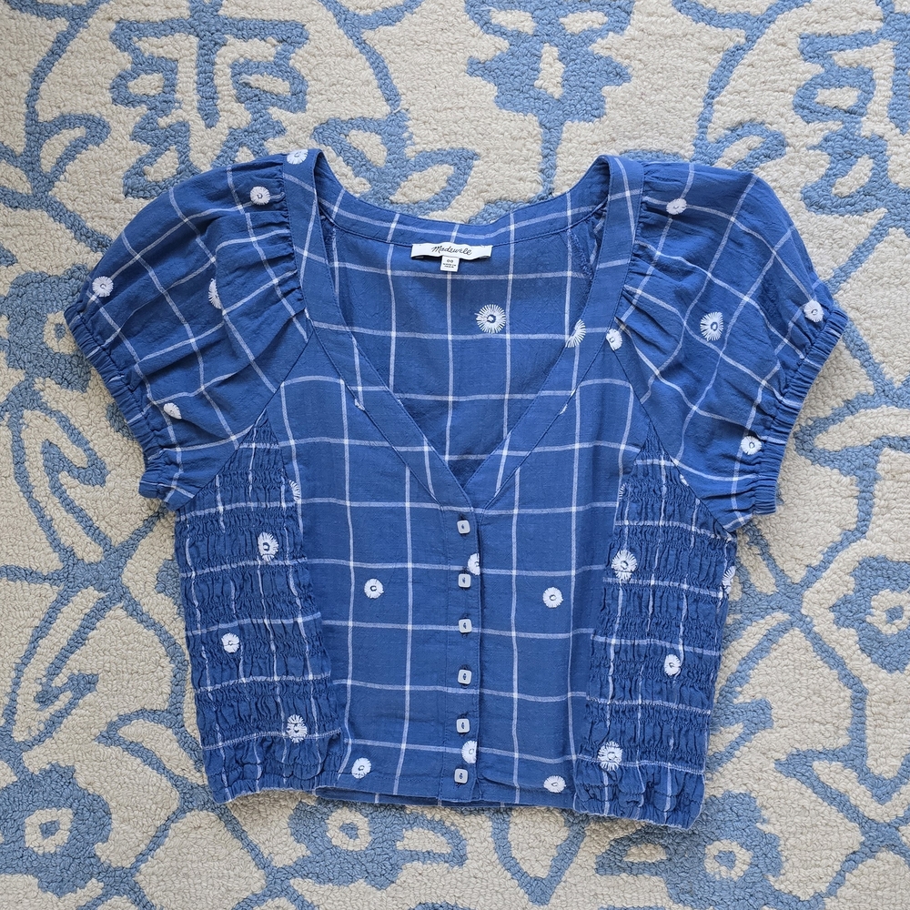 Madewell Blue Plaid Button-Up Blouse